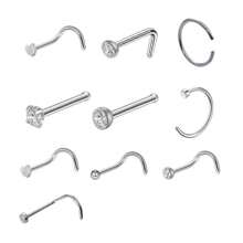 10/12/20/21 Pcs Hypoallergenic 316L Surgical Stainless Steel Nose Rings Hoops - Silvery Nose Piercings - L Shape And Corkscrew Nose Rings