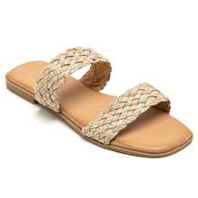 Woven Double-Strap Slide Sandals With Ergonomic Insole - Khaki - View 3