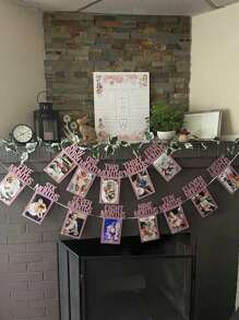 1st Birthday Photo Banner For Baby From Newborn To 12 Months, 1st Birthday Decorations Girl Monthly Milestones Garland | First Birthday Photo Banner Pre-Strung With Frame (Rose Gold)