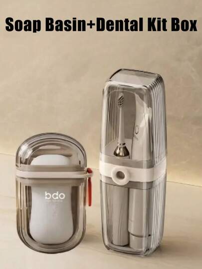 Portable Travel Soap Dish And Toothbrush Holder Set - Plastic, Oval Shape, Essential For Camping, Gym, And Bathroom Accessories.