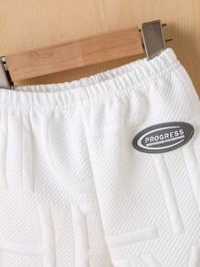 2pcs/Set Baby Boy Kids Casual Sports Letter Full Print Pattern Round Neck Top And Shorts, Summer Outfit With Details Suitable For Outdoor - White - View 4