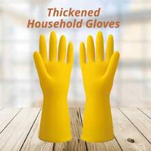 1pair Waterproof Household Cleaning Gloves - Natural Rubber, Non-Slip, Stain Resistant, Suitable For Kitchen, Bathroom, Laundry, Gardening, Car Wash (The Color Is Random)