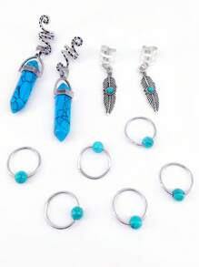 10pcs Boho Style Turquoise Hair Jewelry For Braids Alloy Accessories Loc Hair Dreadlocks Adjustable Hair Rings Hair Cuff Hair Charms Braid Jewelry Hair Beads Decorations For Men Women For Party Date - Silver - View 3