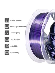 Silk Black Purple Gradient PLA 1KG 3D Printed Filament, Bi-Color Gradient, High Toughness, Shiny Texture, Diameter 1.75 Mm, Low Shrinkage, Dimensional Accuracy +/- 0.02 Mm, Smooth Surface Plastic Material [Reel Color Random]