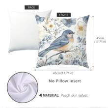 1件可爱水彩花卉红胸鸟装饰抱枕套，单面印花桃绒材质，45*45/40*40/50*50厘米，适用于现代布艺沙发室内装饰、派对装饰 - 彩色 - 查看 2