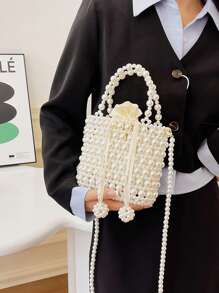 حقيبة يد فرنسية بالخرز اللؤلؤي، حقيبة كتف، حقيبة كروس بودي مزخرفة بالخرز، منتج نهائي، حقيبة هاتف للسيدة الأنيقة للربيع/الصيف 2025