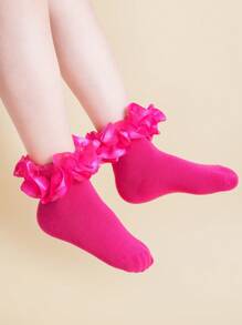 1 Pair Girls Lolita Lace Trim Socks, Romantic Princess Dance Socks, Spring/Summer - Hot Pink - View 2