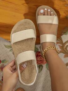 Women's Summer New Sandals For Beach Wear, Casual Rope Sole Slide Slippers