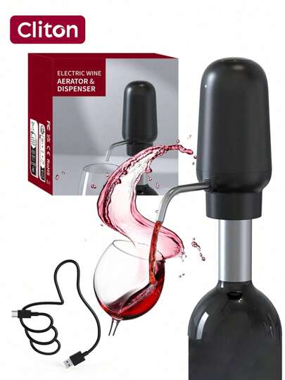 CLITON Electric Wine Aerator Pourer, Portable One-Touch Wine Decanter And Wine Dispenser Pump For Red And White Wine Multi-Smart Automatic Wine Oxidizer Dispenser USB Rechargeable Spout Pourer