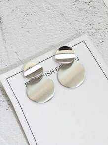 1 Pair Minimalist Geometric Textured Round Metallic Clip-On Earrings