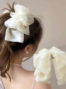 1/3 Pcs French Vintage Style Bow Decor Fashion Chiffon Banana For Women, Hair Accessories For Daily Use