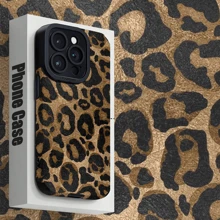 1 pezzo Custodia protettiva per telefono in finta pelle vintage, a righe verticali con motivo leopardato, morbida e antiurto - Stampa leopardata dorata - Visualizzare 1