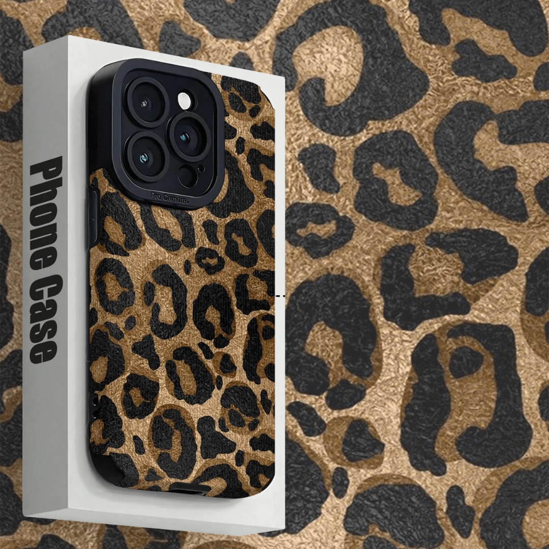 1 pezzo Custodia protettiva per telefono in finta pelle vintage, a righe verticali con motivo leopardato, morbida e antiurto - Stampa leopardata dorata - Visualizzare 1