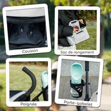 PawHut Poussette chien, poussette pour chien 4 roues, chariot pour chien, structure parapluie, légère, pliable, roues en EVA, sac de rangement, poussette chat charge 4 kg, gris clair - Gris - Voir 6