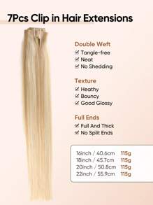 jessie's wig 杰西假发7件套，16个夹子，直发夹式接发，真人发，天然原生发，双层缝制，适合女性日常佩戴，易于佩戴，挑染款，P18/22/60# - SP18/22 - 查看 4
