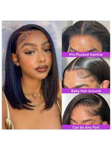 Rabattierte Bob-Perücke aus Echthaar 13x4 Lace Frontal Perücken, Geschenke für Frauen, kurze Glueless Lace Front Bob-Perücke, gerade Haare, vorgerupft, 150 Dichte, Naturfarbe, 8 10 12 14 16 Zoll - SNatural - Übersicht 6