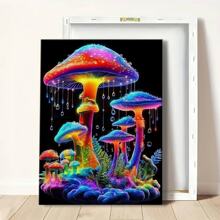 1pc Earth Day Framed Canvas Wall Art Poster Printing Abstract Surrealism Digital Colorful A Group Of Colorful Mushrooms On A Black Background Wall Art For Living Room Bedroom Bathroom Kitchen Apartment Hotel, Artful Home Decoration - Framed, Vertical - Framed Canvas - View 9