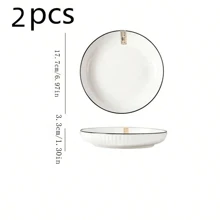1pc/2pcs Japanese Style Ceramic Vertical Stripe Plate, Thick Tableware Dish, Dining Plate For Home Use - Black and White - View 10