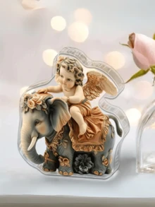 تمثال فيل ملائكي - ديكور منزلي أكريليك خيالي هدية زفاف ، مثالي لمناسبات خاصة، لوحة مكتب ، تصميم داخلي ، لوحة تذكارية