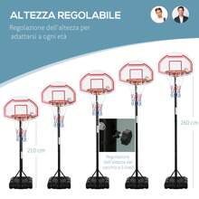 HOMCOM Canestro Basket ad Altezza Regolabile con Base Riempibile e 2 Ruote, Canestro da Basket in Acciaio, PE e HDPE, 70x45x258-314cm, Rosso - Rosso - Visualizzare 4