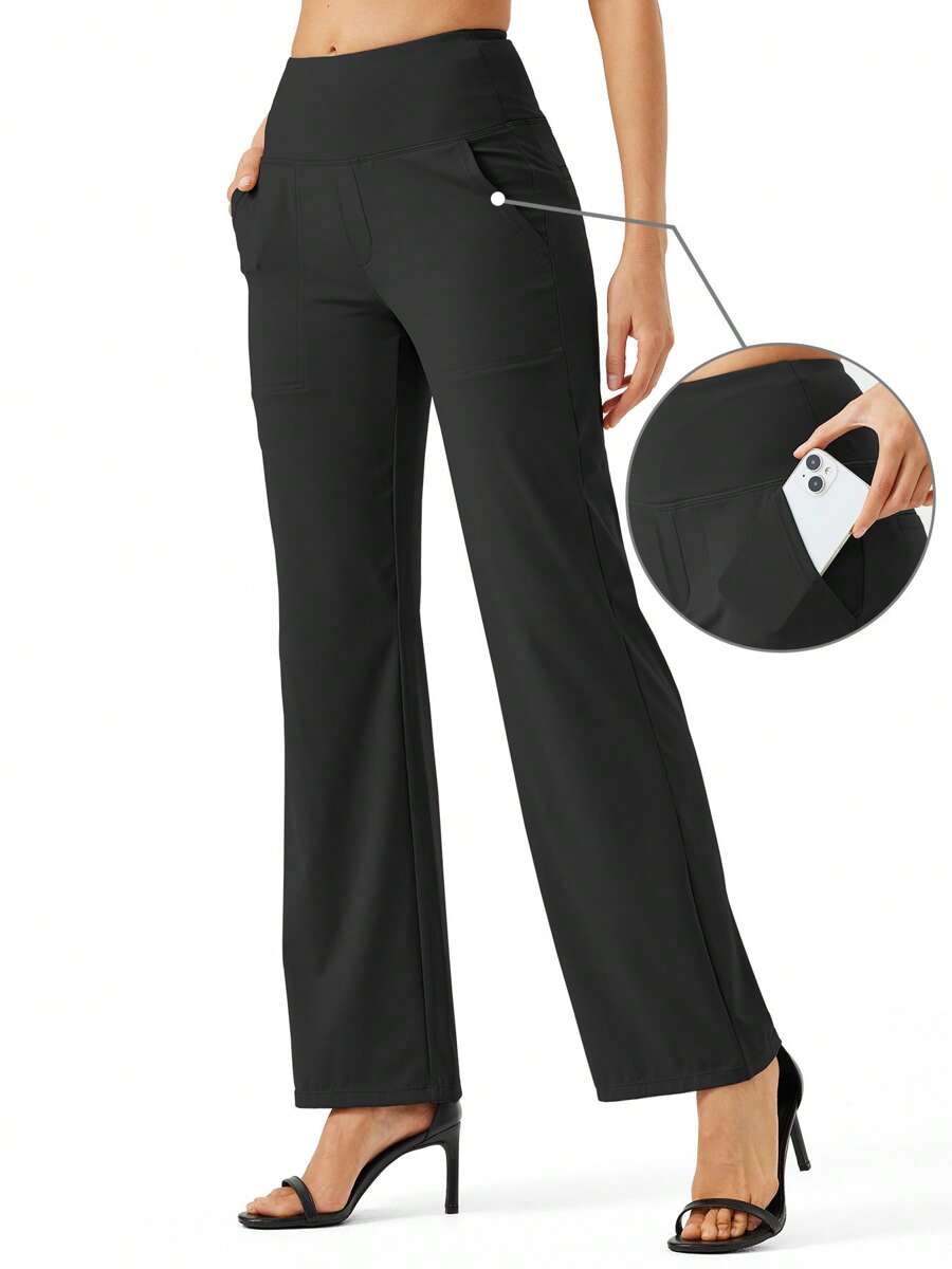 Women's Wide Leg Yoga Pants High Waisted Loose Fit Sweatpants With Pockets, Cozy Comfy Athletic Lounge Casual Pants - 黑色 - 查看 1