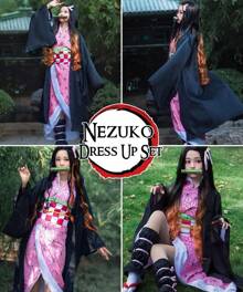 Cosplay de Nezuko Tanjirou, ensemble de costumes Nezuko Tanjirou Kochou Shinobu Mitsuri, ensemble de cape kimono, cadeau pour enfants, costume de Nezuko Tanjiro pour le carnaval Halloween Noël - Rose bonbon - Voir 7