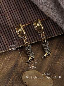1 对复古西部牛仔帽和靴子设计合金耳环，适合女士日常佩戴 - 古金色 - 查看 4