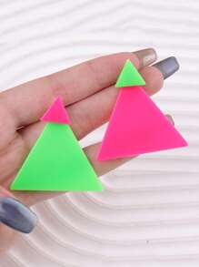 1 Pair European & American Design Color Block Triangle Shaped Hip-Hop Style Earrings For Women - Design Contrast Color AB Triangle - View 2