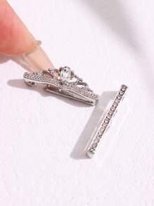 2pcs Minimalist Luxurious Versatile Unique Elegant Intricate Silver & Rose Gold Tone Crown Decor With Rhinestone Jewelry Set, Accessory