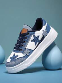 Women's Casual Sneakers, Star Print Shoes, Retro Unisex Shoes, Plus Size