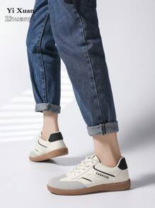 女士户外休闲运动鞋，金属扣装饰，人造革，系带，舒适时尚，2024年秋季新款 - 黑色 - 查看 9