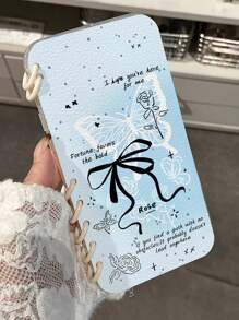 1pc Compatible With Iphone 11 12 13 14 Pro Max 15 16 Pro Max Flip Case - Clear - Bow Knot Butterfly + White Ring S24U A54 A15 A34 Phone Case