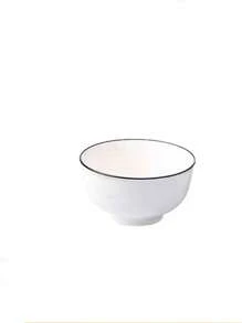 1/2 piezas Tazón de cerámica con borde negro, vajilla blanca creativa - Blanco - Ver 6