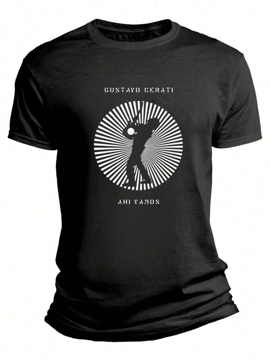 Camiseta Estampado Gráfico "Gustavo Cerati Ahí Vamos Soda Stereo Rock"  - Camiseta Ligera De Cuello Redondo Para Hombre Con Estampado, Top Casual De Verano En Negro, Diseño Gráfico Blanco, Tejido De Poliéster Cómodo Para Atuendo Casual, Ropa De Playa | Cuello Redondo Casual | Camiseta Ligera, Camisa De Playa Tejido Transpirable 220g Algodón Pesado - Negro - Ver 1