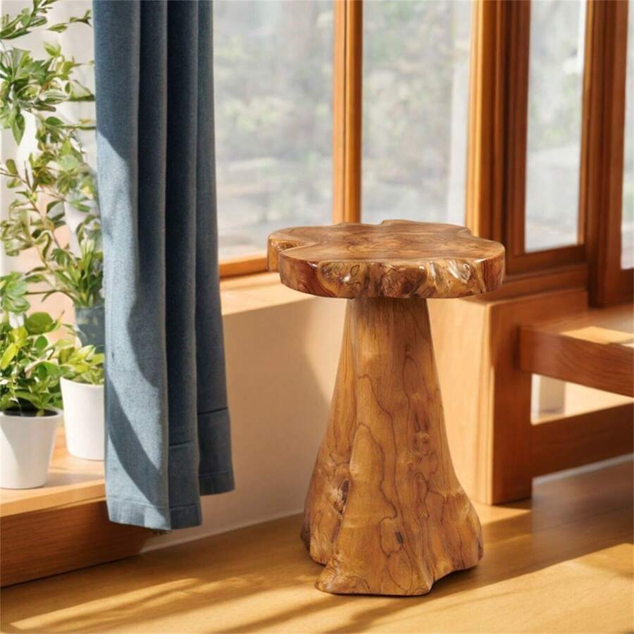 Drevy Tree Stump Side Table, Live Edge Stool, Natural Edge Wood Side Table Accent Table 19 Tall