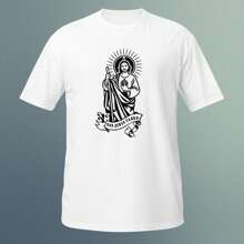 Playera de Apóstol Tadeo " Judas Tadeo ". Playera 100% Algodón, Blanco, Negro y Gris. Manga Corta. Cuello Redondo. - Blanco - Ver 2