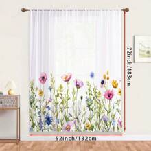 1 pezzo Tenda trasparente minimale e moderna, con stampa floreale. Design con passante per asta, offre privacy. Con motivi floreali freschi, adatta per decorazioni quotidiane in camera da letto, soggiorno ecc., aggiungendo un'atmosfera naturale agli spazi domestici. - Multicolore - Visualizzare 7
