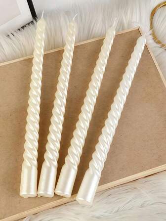 4pcs/Box Threaded Style Decorative Spray Painted Gold, Silver, White, Red Holiday & Wedding Candles, Smokeless Candle Sticks For Dining Room, Proposal, Ceremony Venue Gifts Birthday Graduation