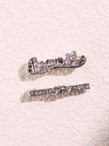 2pcs Minimalist Luxurious Versatile Unique Elegant Intricate Silver & Rose Gold Tone Crown Decor With Rhinestone Jewelry Set, Accessory