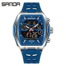 SANDA. Reloj digital de hombre SANDA con esfera de barril, reloj deportivo militar con cuenta regresiva, material de silicona, multifunción impermeable, pantalla LED - Unitalla - Ver 18