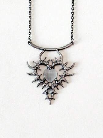 1 件哥特朋克风格黑钻心形枪黑色项链，适合女性日常佩戴，链长：50 厘米