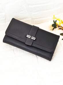 MINGYOU 新款女士长款多功能大容量钱包，时尚经典搭扣翻盖简约多卡位手机钱包，钱包，手提包，长款钱包 - 黑色 - 查看 6