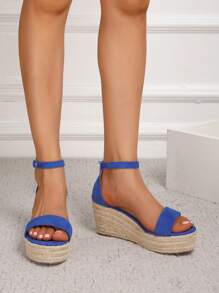 Sandalias de plataforma con cuña estilo cuerda gruesa, cómodas, de moda y versátiles para vacaciones, de reciente aparición y populares - Azul - Ver 4