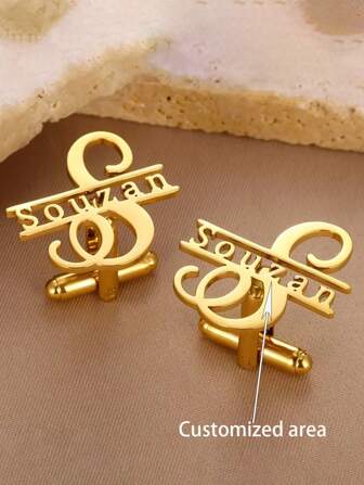 Personalized Men's Cufflinks - Stainless Steel Minimalist Style, Hollow Center, Calligraphy Initial Letter, Suitable For Grooms, Weddings And Special Occasions
