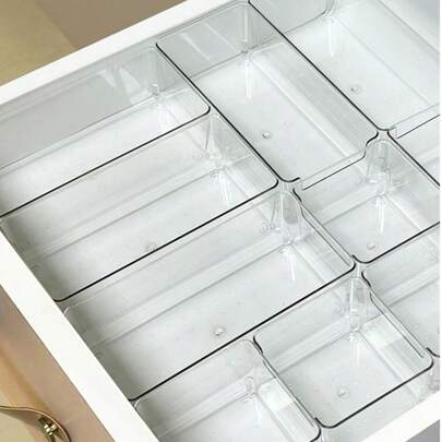 Drawer Desktop Cosmetics Storage Box, 2PCS/6PCS Combination Clear Plastic Drawer Organizer Set,Transparent Dresser Storage Box, Exquisite Storage Box,Desk Drawer Divider Organizers And Storage Bins For Makeup, Jewelry, Gadgets For Kitchen, Bedroom, Bathroom, Office Christmas For Holiday Gift Giving Home Bathroom Decor Fall Decor Makeup Organizer Back To School