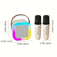Karaoke Speaker With Microphone Set, Small Speaker, Home Karaoke Machine, In Pink, Blue, And White Colors, Comes With 2 Microphones, Portable Handheld Karaoke Microphone Speaker