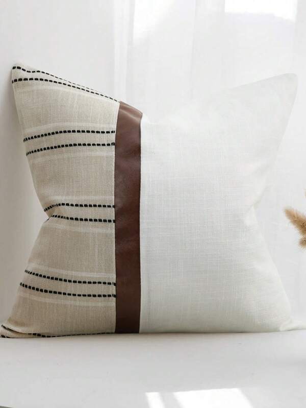 1pc Farmhouse Stripe Pattern PU Leather Pillow Cover, Modern Bedroom Sofa Chair Home Decor (Pillow Insert Not Included)
