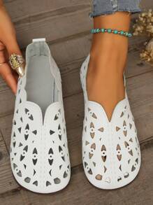 新款轻便平底步行鞋，镂空设计透气女式木屐 - 白色 - 查看 1