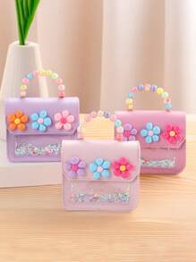 1 Stück süße, mit Blumen verzierte, leichte Handtasche für Mädchen - Rosa, Lässig, Street-Style, ungefüttert, Druckknopfverschluss, ohne Druck, einfacher Tragegriff oben, perfekt für Ausgehen, Party, Uni