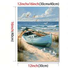 1 Pc Tranquil Light Blue Rowboat Beach With Seagulls Canvas Posters - Unframed Coastal Wall Arts For Living Room, Bedroom Or Hallway, Beach Themed Decor, Great For Room Decor - Multicolor - View 4